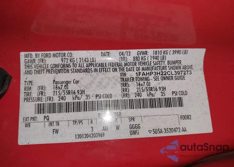 2012 Ford Focus Sel from USA, damaged, VIN 1FAHP3H22CL397273